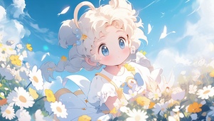 可爱花丛少女
