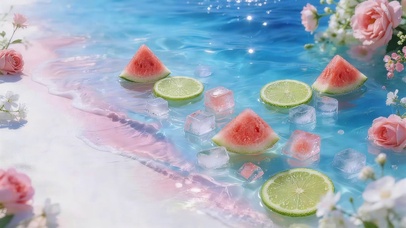 蓝色水面西瓜