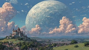 淡蓝星球山脉城堡风景