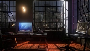 夜晚雨夜办公室