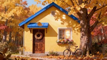 暖黄秋屋的私语落叶与单车时光