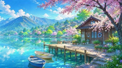 樱花湖畔的春日木屋
