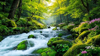 护眼幽静绿林溪流