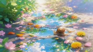 雨天鲜花小蜗牛