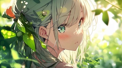 唯美治愈美少女清纯绿色花草动画