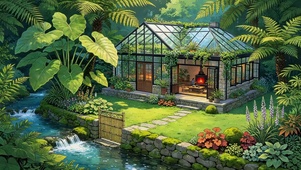 山间溪水小屋
