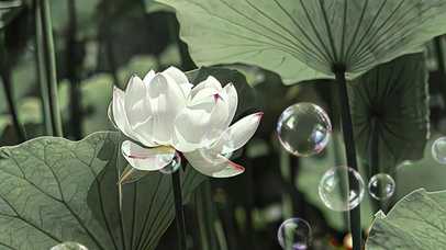 唯美治愈绿色护眼荷花荷叶古风