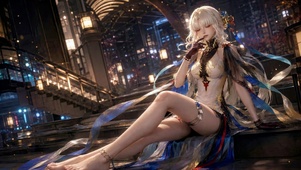 都市夜景银发古风美少女