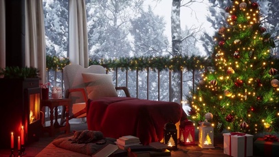 温馨冬日雪天新年圣诞屋