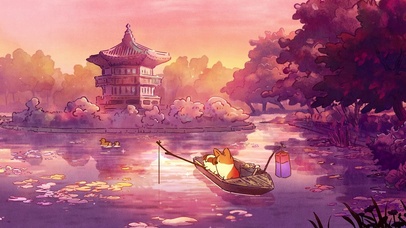 夕阳秋湖的柯基