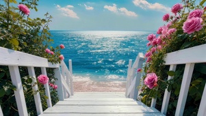 海边楼梯鲜花