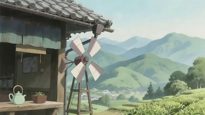 清新山谷小屋风车