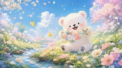 春日溪边可爱小白熊