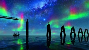 4K 星空极光高铁小船