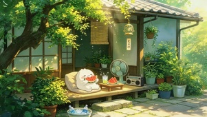 夏日乘凉的小白