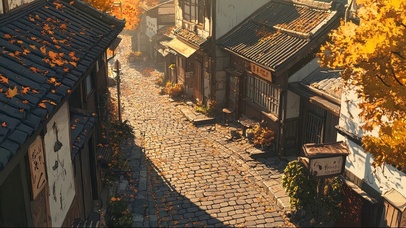 秋日寂静黄昏古镇街道