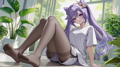 居家窗边紫发少女刻晴