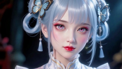 古风蓝发蝴蝶美少女