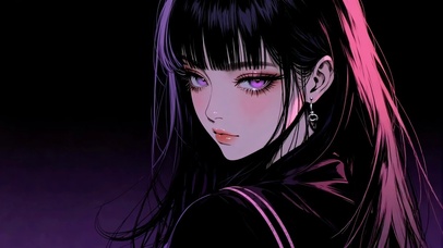 暗夜冷艳侧颜少女