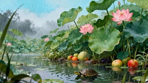 护眼雨天荷叶