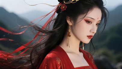 超清红衣古风长发美女1