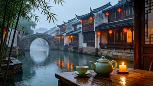 江南小镇雨景