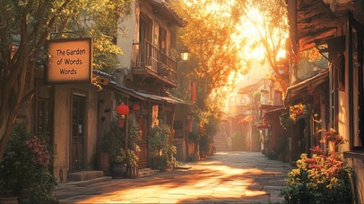 黄昏微光小镇建筑街道