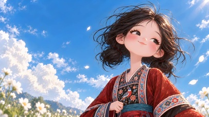 阳光明媚插画女孩