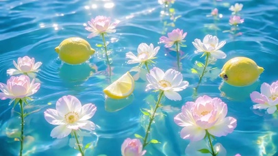 夏日水波里的柠檬