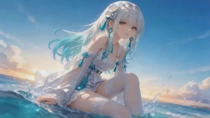 夏日水面长腿女孩
