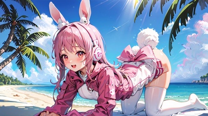 4k海边萌兔少女