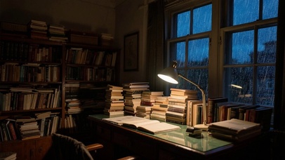 【雨景】夜晚的书房还亮着灯