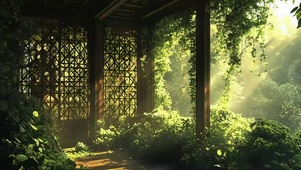 绿色朦胧清新森林庭院