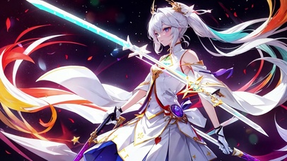 夜空下的银发飘飘白裙美少女