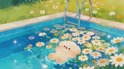 鲜花泳池狗狗