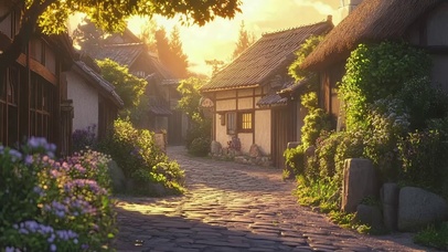 温馨阳光小镇街道建筑