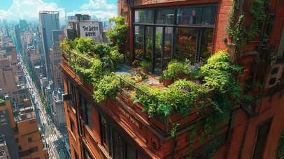 城市高楼阳台远眺街景