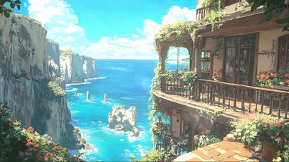 鲜花海岛小屋插画