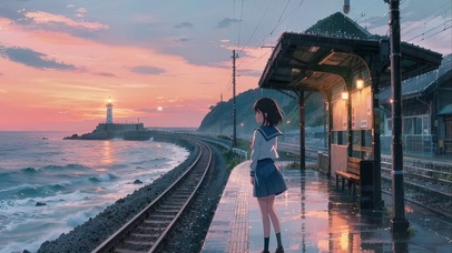 落日海边车站