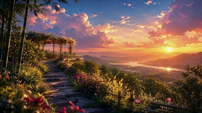 唯美山间日落治愈风景