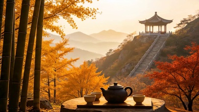 秋天山顶亭子