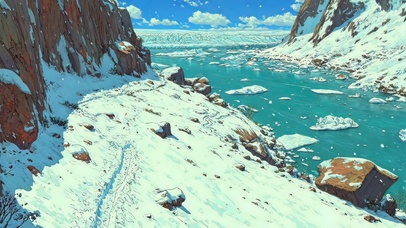 阳光雪天冰川山谷