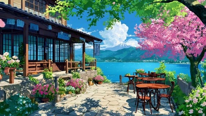 富士山下的樱花咖啡馆