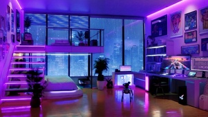 雨夜霓虹电竞房间