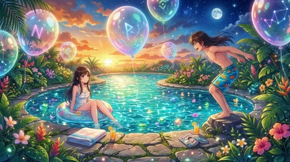 泳池边的少年少女