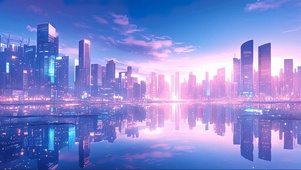 静谧都市湖泊倒影