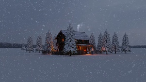 野外雪夜小屋