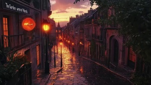 黄昏落日晚霞外国街道