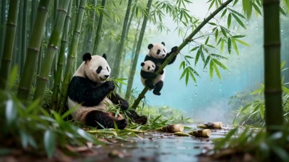 萌宝大熊猫一家