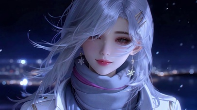 冬日夜景白毛美女